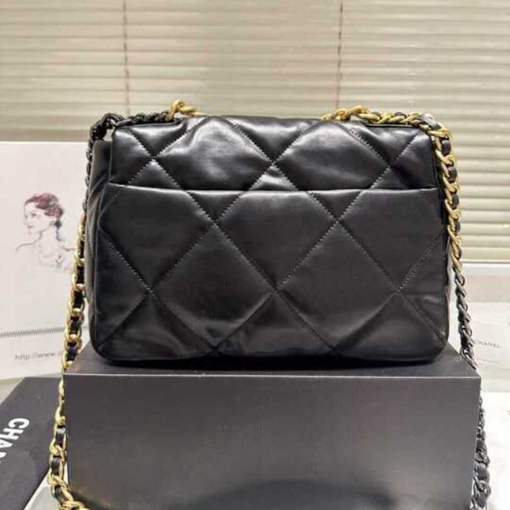 Chanel 19 Flap Bag Shiny Gold And Silver Tone Black 30Cm