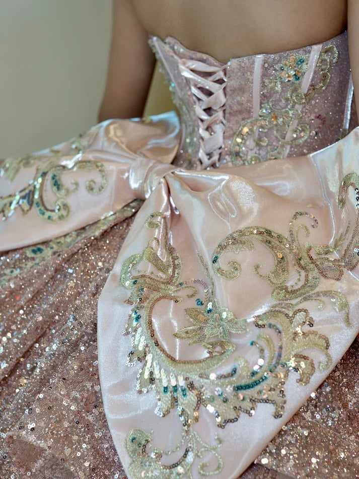 Elegant Pink Sequined Embroidery Sweetheart Strapless Quinceanera Ball Gown TP5242