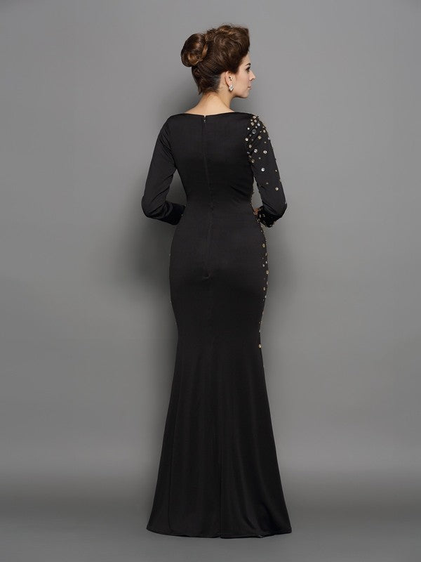 Trumpet/Mermaid Scoop Rhinestone Long Sleeves Long Spandex Dresses