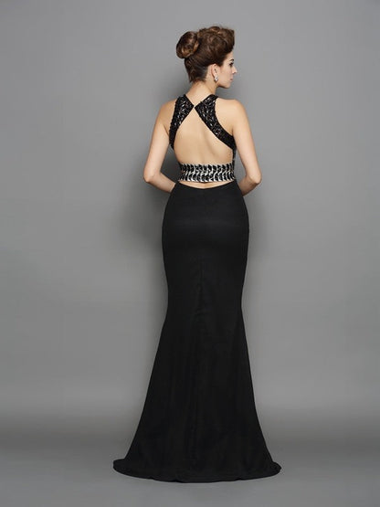 Trumpet/Mermaid High Neck Sleeveless Long Chiffon Two Piece Dresses