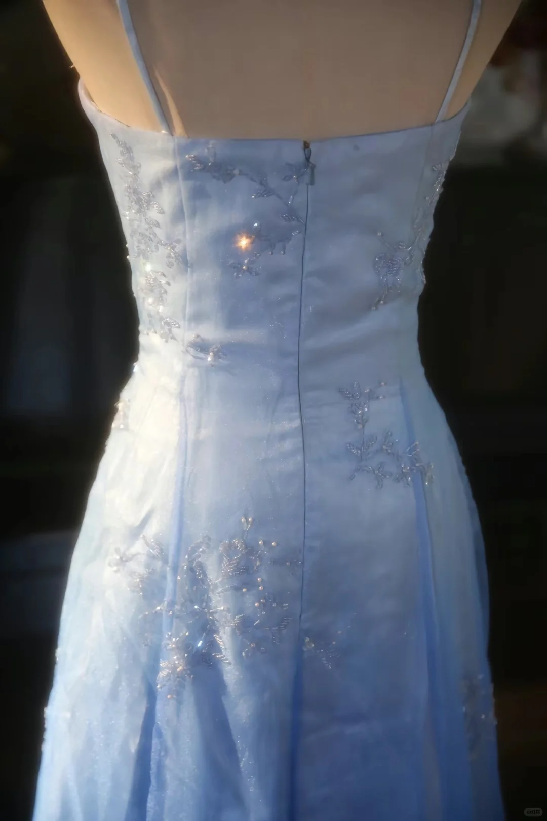 Vintage Light Blue Spaghetti Strap Sequin Evening Gown TP5529