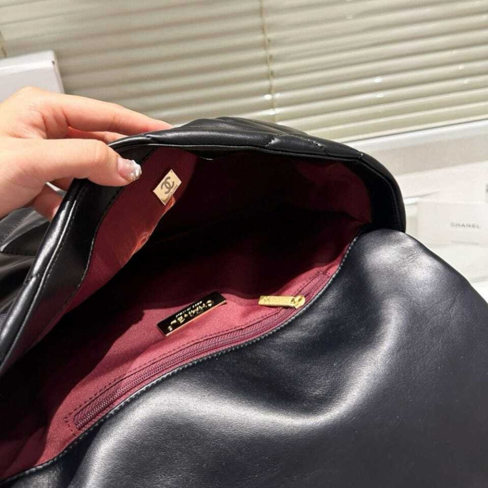 Chanel 19 Flap Bag Shiny Gold And Silver Tone Black 30Cm