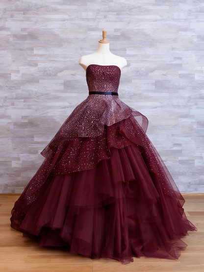 Elegant A-Line Navy Blue Strapless Beaded Floor-length Ball Gown TP2389
