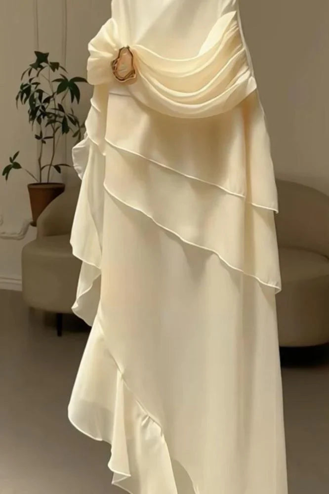 Ivory White Vintage Spaghetti Strap Long Chiffon prom dress Evening Dress Party Dress gh3374
