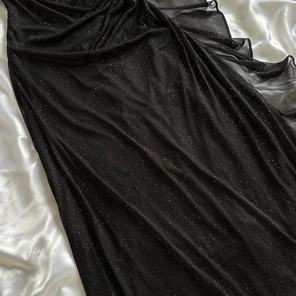 Black Shiny Elegant Long Chiffon Ball Gown Evening Gown Party Dress gh4232