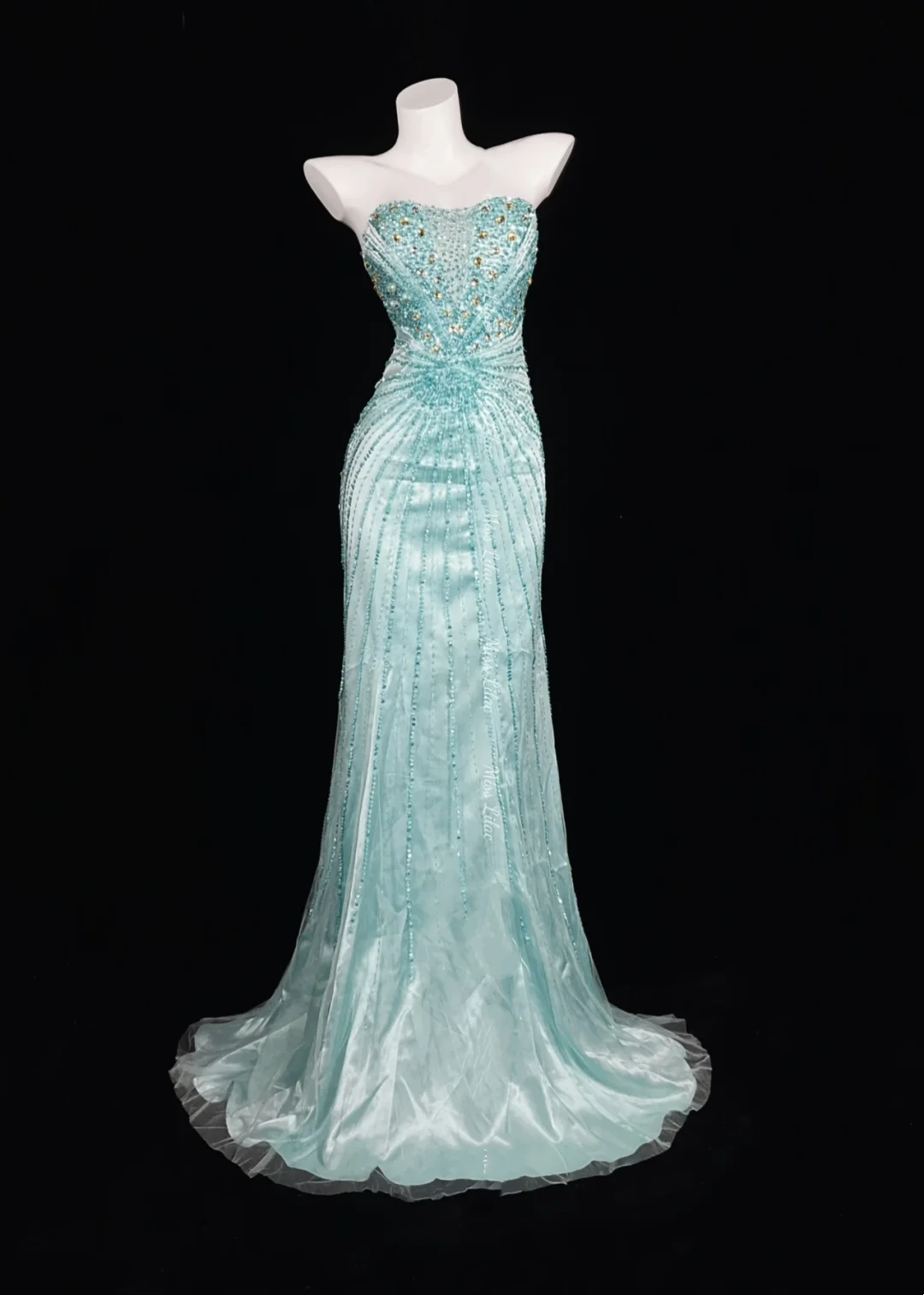Light Blue Strapless Beaded Slim Fit Cinched Waist Sexy Floor Length Prom Dress, Evening Formal Gown gh7183