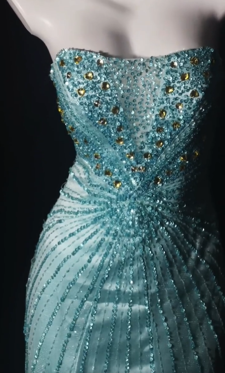 Light Blue Strapless Beaded Slim Fit Cinched Waist Sexy Floor Length Prom Dress, Evening Formal Gown gh7183