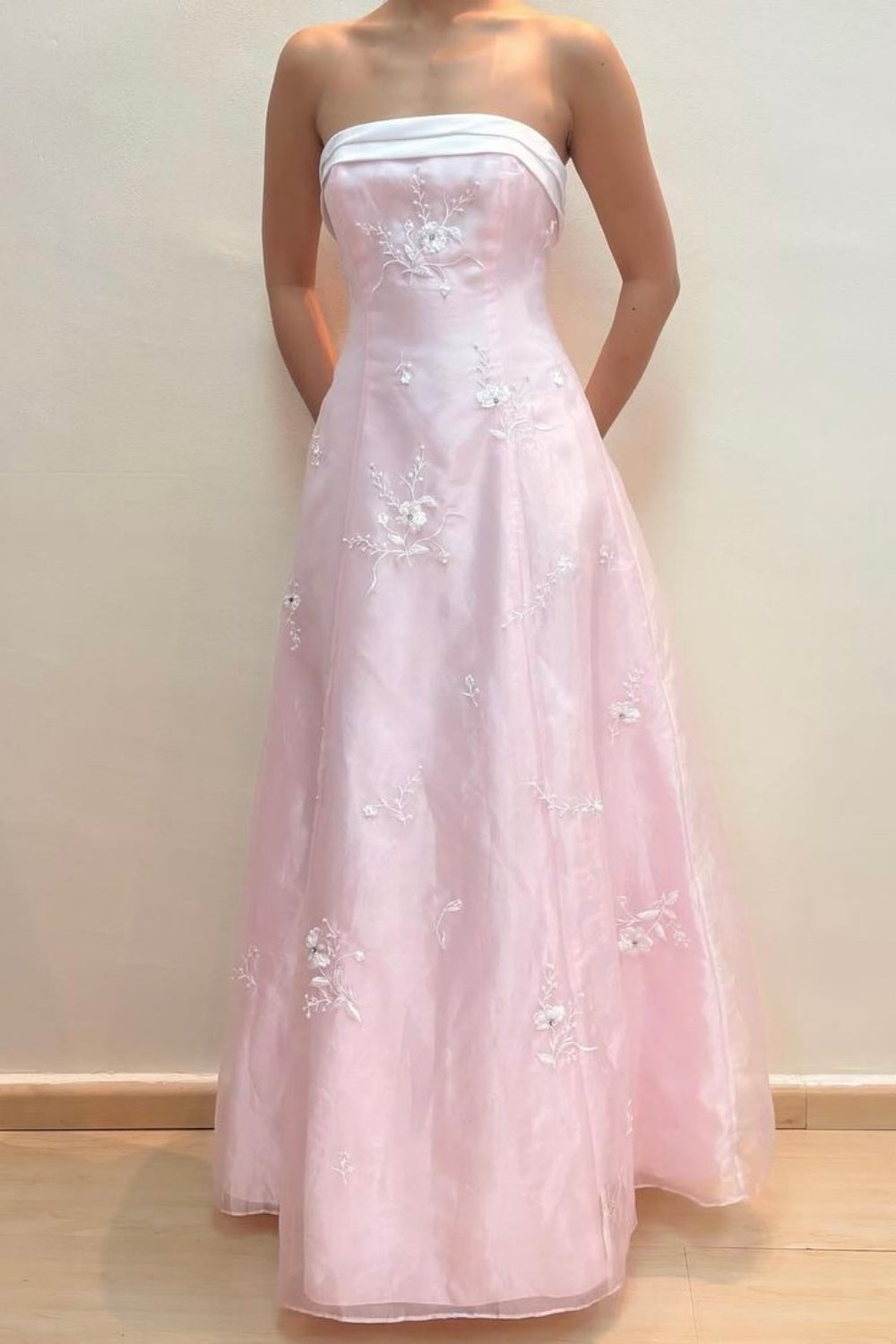 Pink delicate floral tulle long Prom dress gh6858