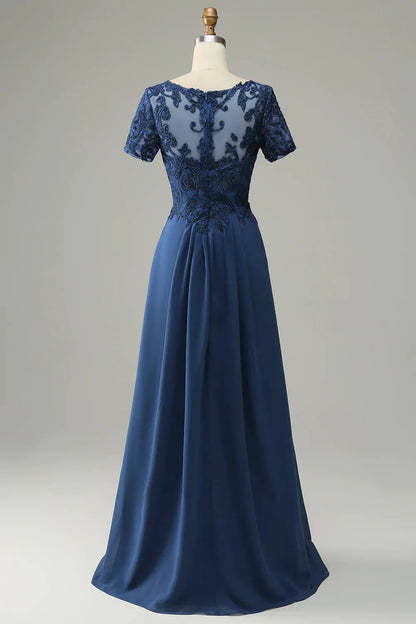 Blue A Line Decal Bridal Mother Dress