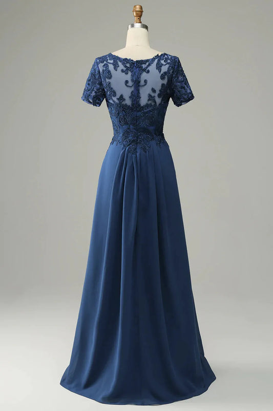 Blue A Line Decal Bridal Mother Dress