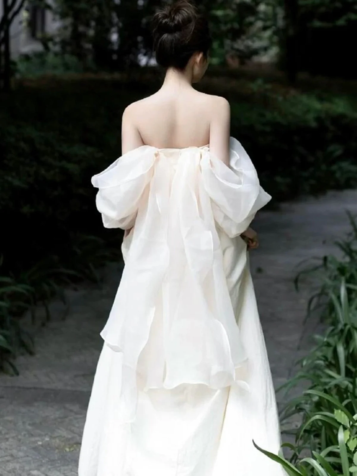 Elegant White Strapless Prom Dress High Slit Fairy Wedding Guest Gown Maxi Dress