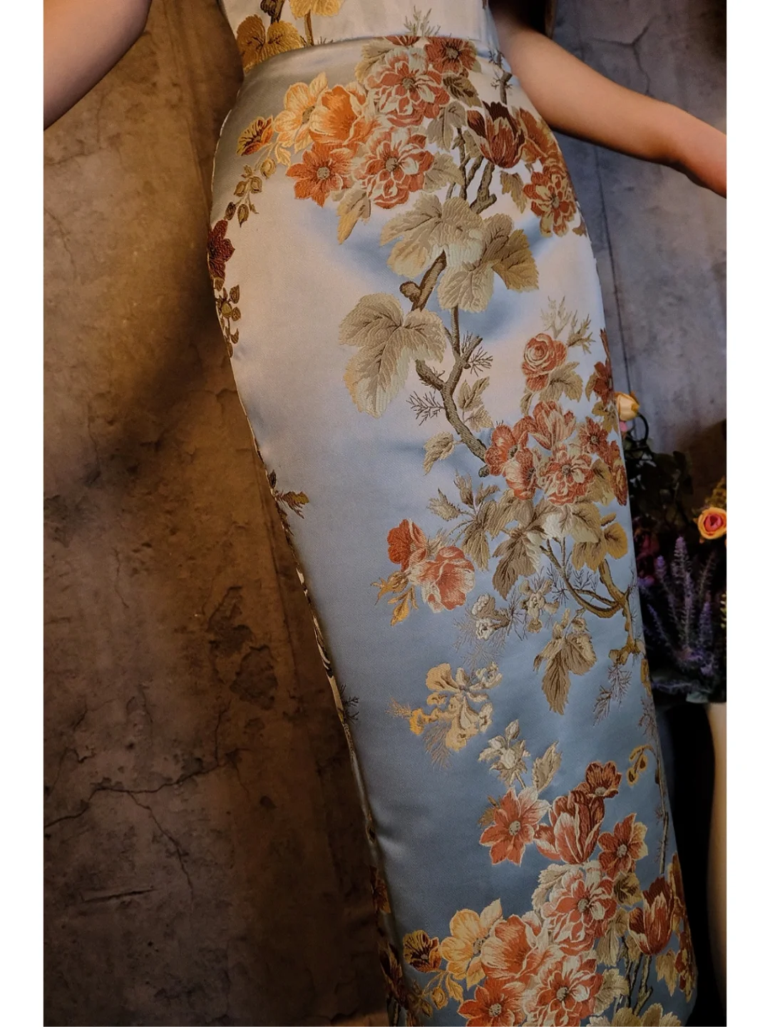 Vintage Floral Off-the-shoulder Sweetheart Design Elegant Satin Evening Dress Prom Dress TP4031