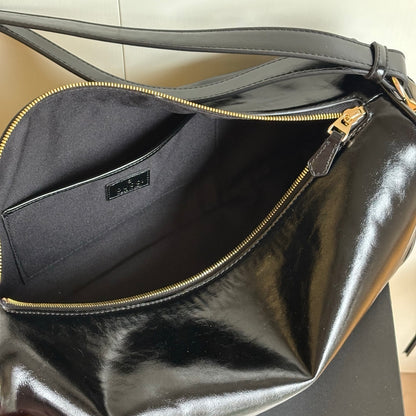 Gucci Half Horsebit Large Shoulder Bag Black 38Cm
