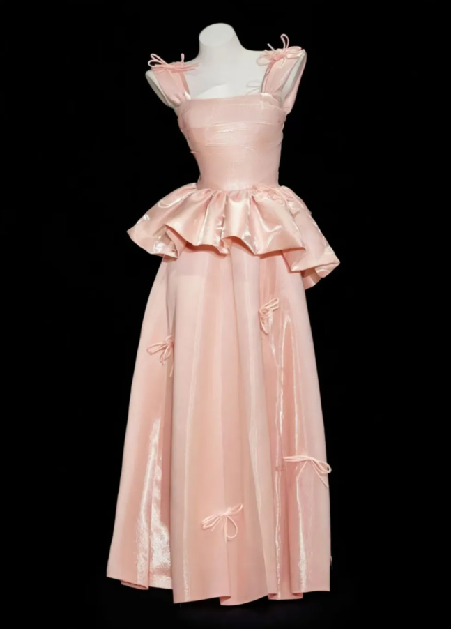 Pretty Pink Off The Shoulder Satin Long Birthday Party Dress Prom Gown With Bow