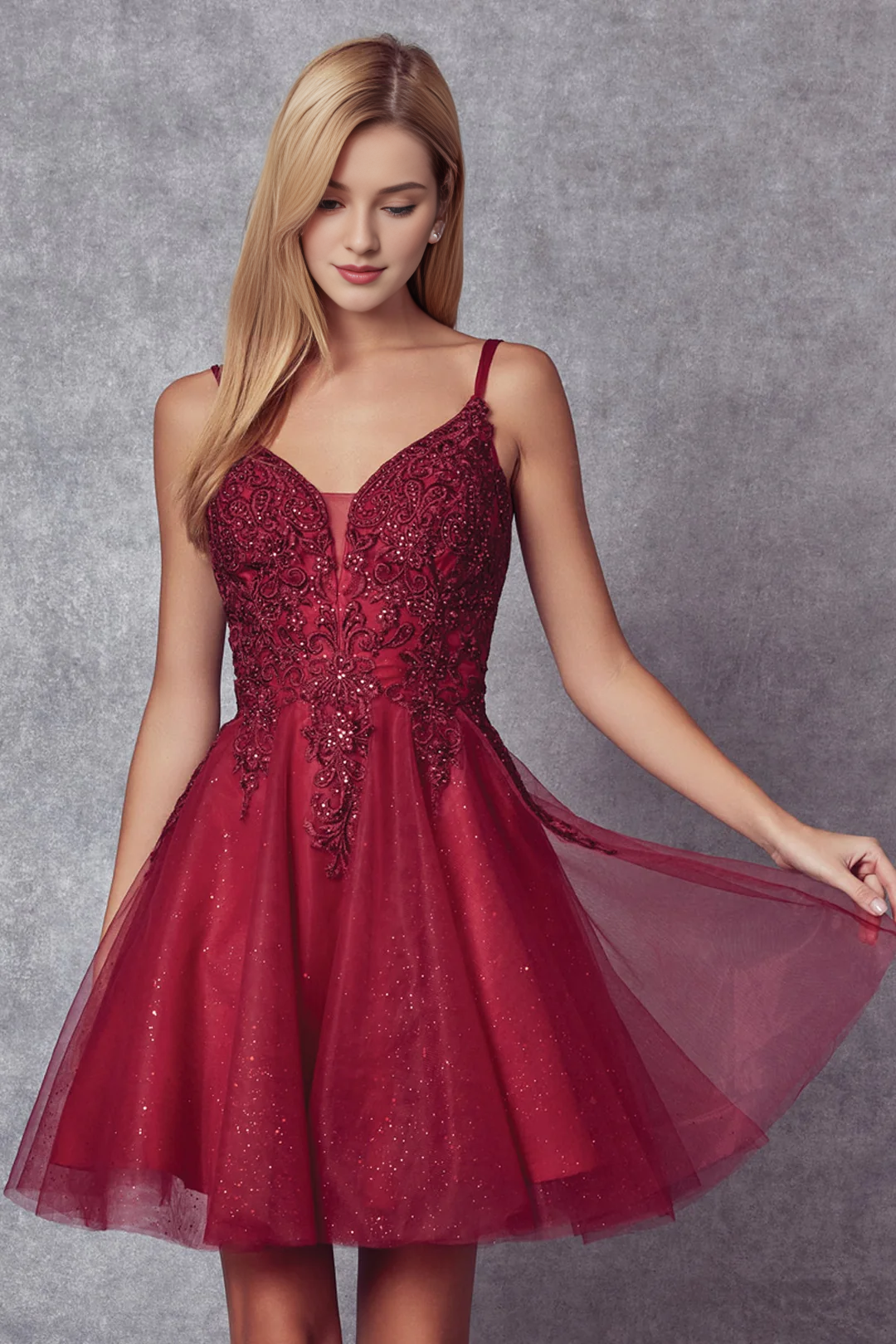 Embroidered short sleeveless sweetheart dress