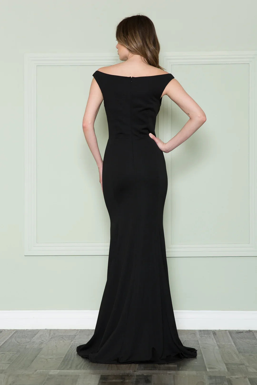 Leg slit long off shoulder fitted dress
