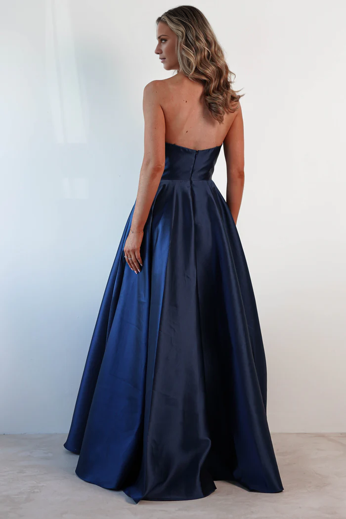 Off shoulder satin backless side slit long Prom dress - Dress