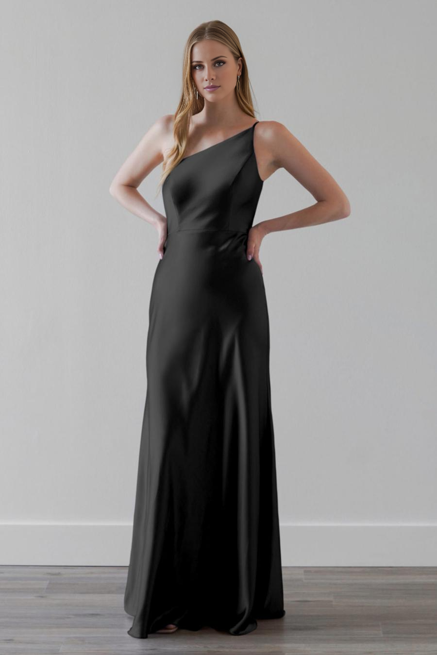 single shoulder collar sleeveless and floor length evening dress