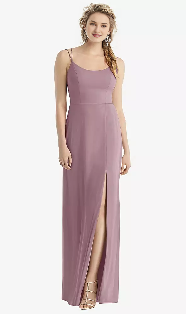 Side slit back shoulder strap with extra long Prom dress