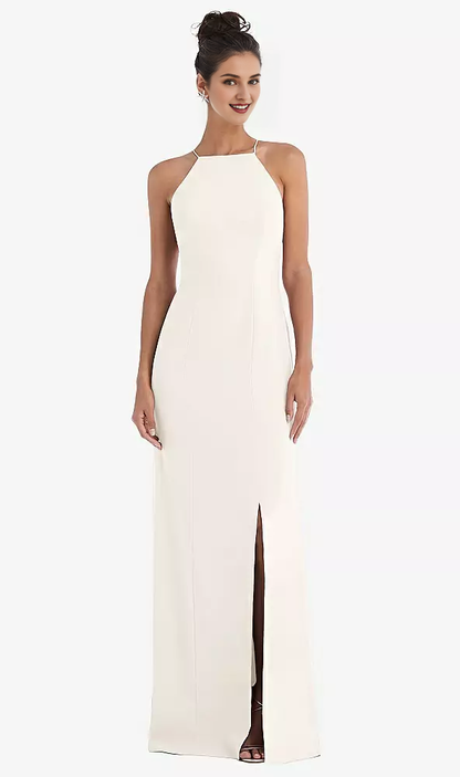 Backless high neck hanging horn and floor length Prom dress