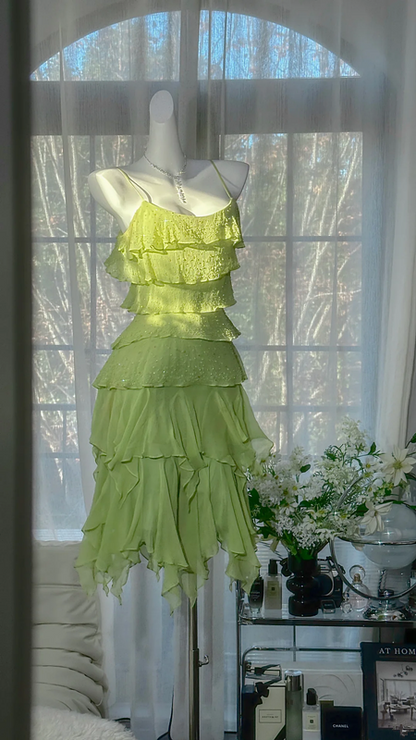 Light green halter-neck sexy cake skirt short ball gown R8099