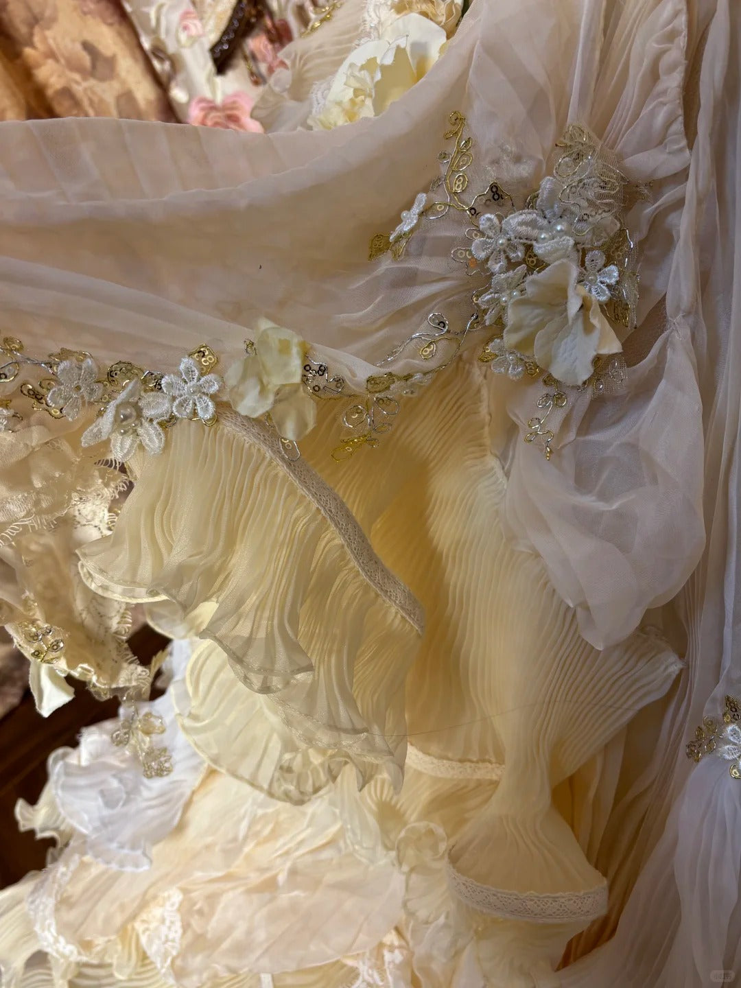 Yellow floral beaded long tulle ball gown evening gown adult gown wedding dress gh4572