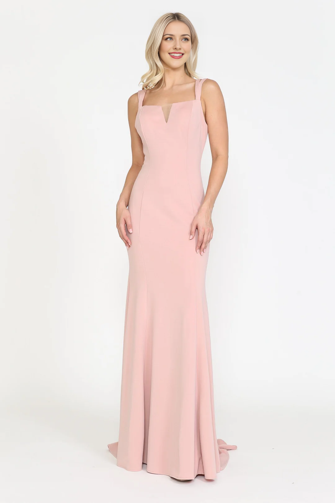 Fitted skirt V-neck plain knit long dress