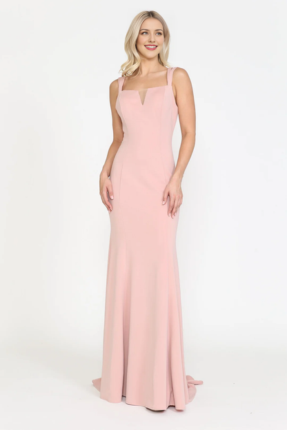 Fitted skirt V-neck plain knit long dress
