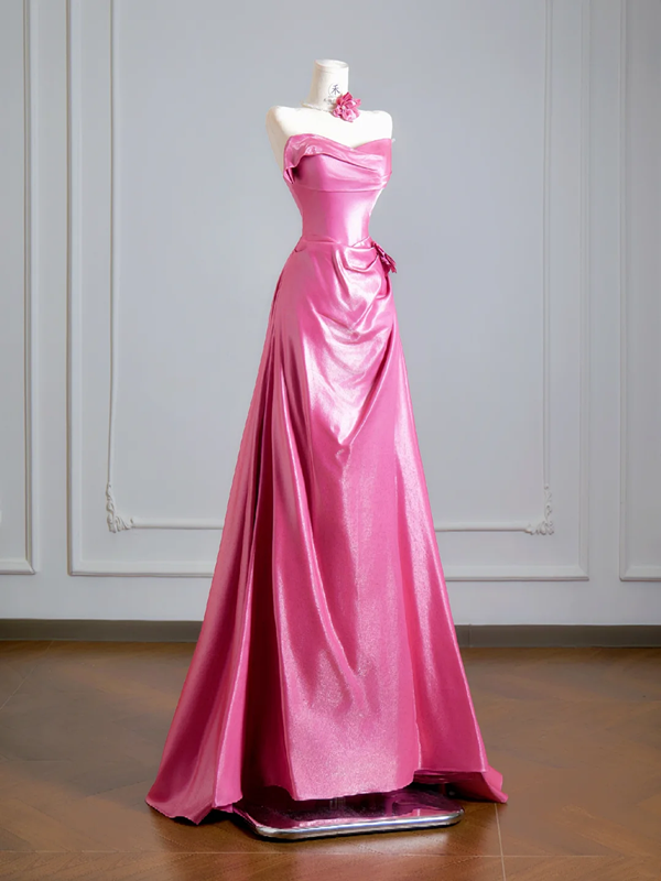 Rose pink strapless fitted A-line long ball gown R8371