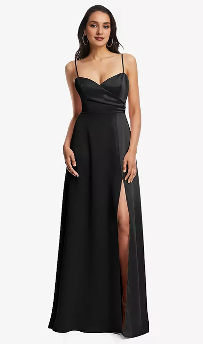 Adjustable shoulder strap A-line imitation wrap body length Prom dress