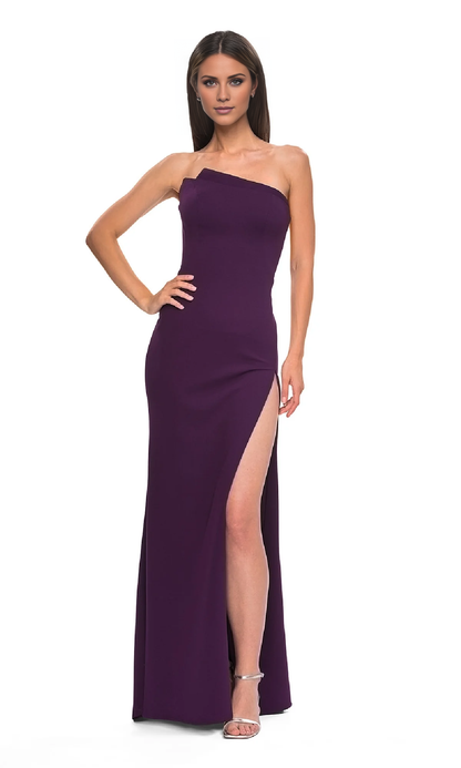 asymmetrical neckline off shoulder side slit and floor length evening dress