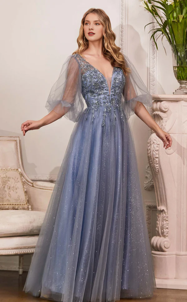 Deep V-neck tight corset lace applique mesh skirt body and floor length Prom dress