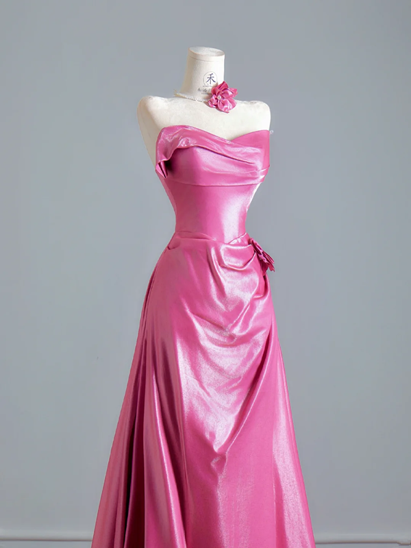 Rose pink strapless fitted A-line long ball gown R8371