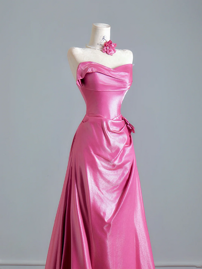 Rose pink strapless fitted A-line long ball gown R8371