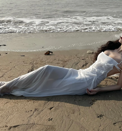 White halter-neck fitted elegant long sexy ball gown R8053