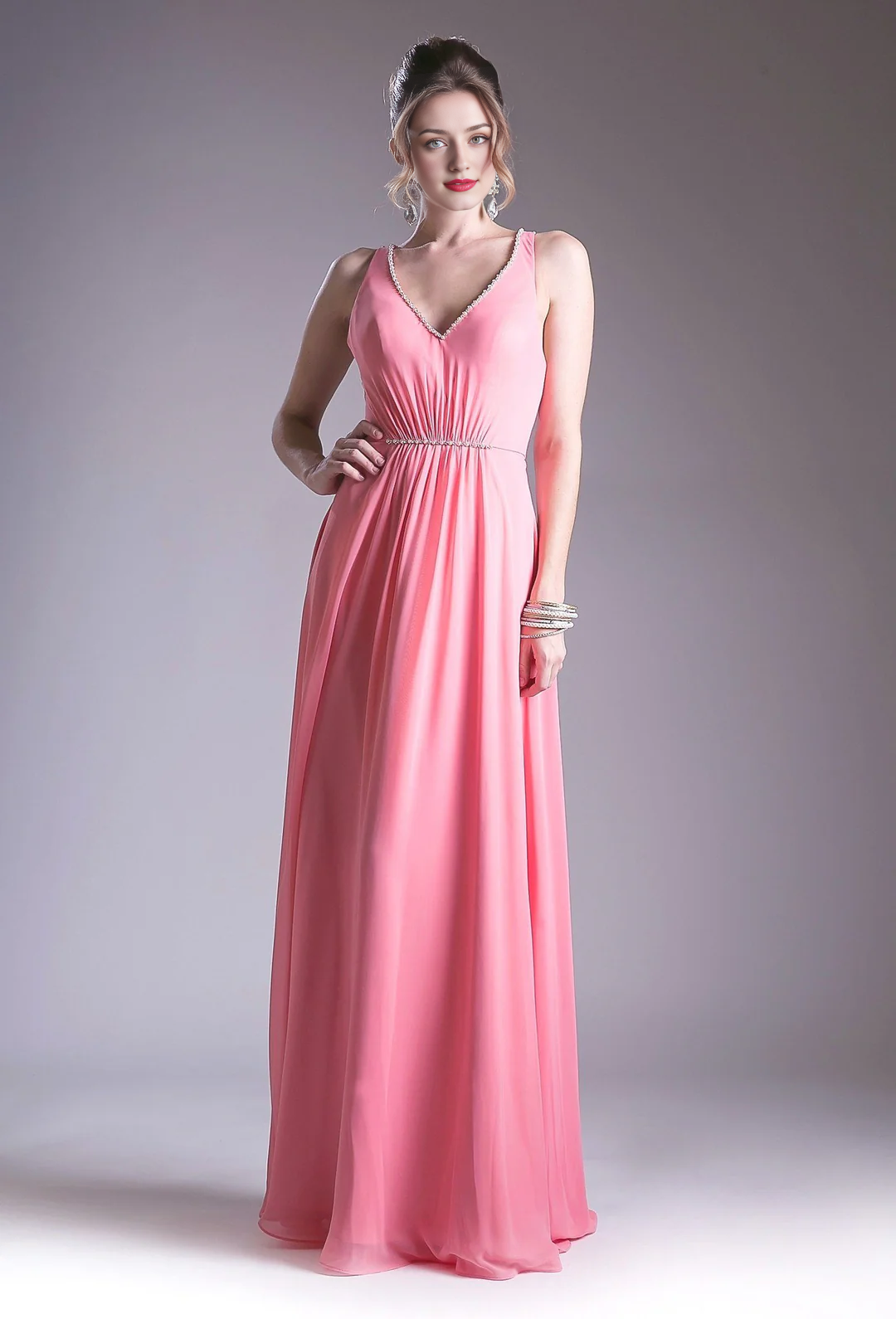 Backless lace up long V-neck dress