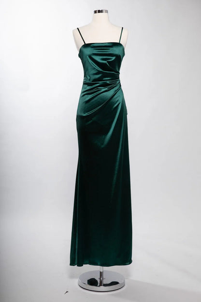 Fitted slit skirt rectangular collar satin dress