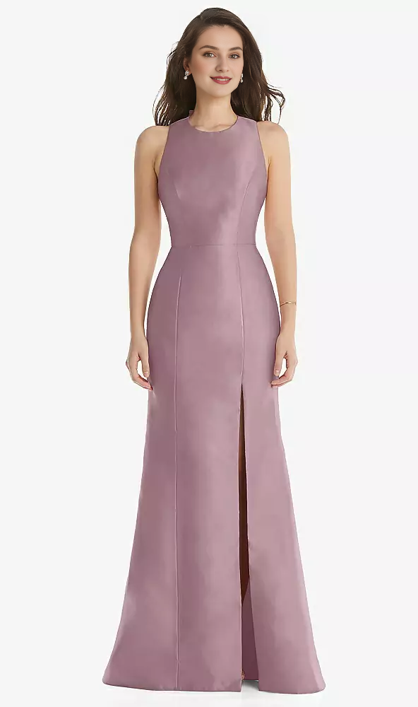 Jewel collar butterfly condensation back horn front slit Prom dress