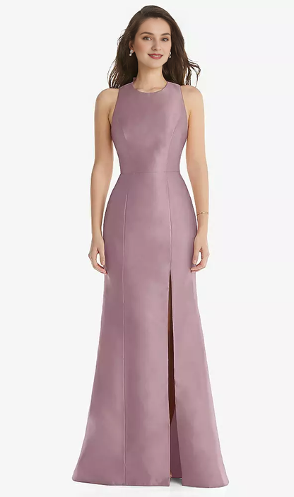 Jewel collar butterfly condensation back horn front slit Prom dress
