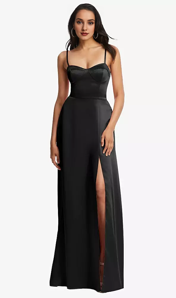 Adjustable thin shoulder strap tight corset A word length Prom dress