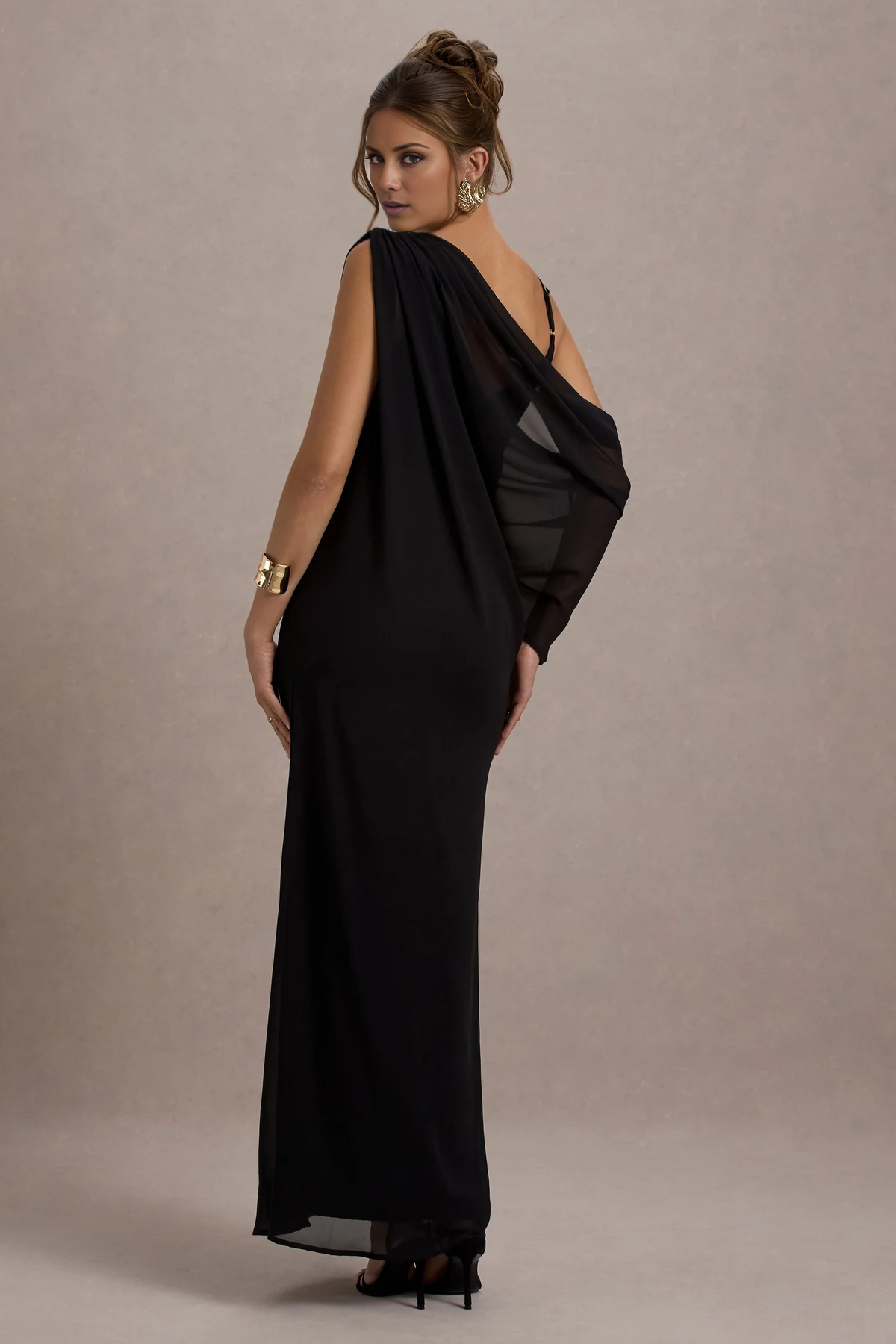Chiffon ribbon black V-neck and floor length evening dress - Dress