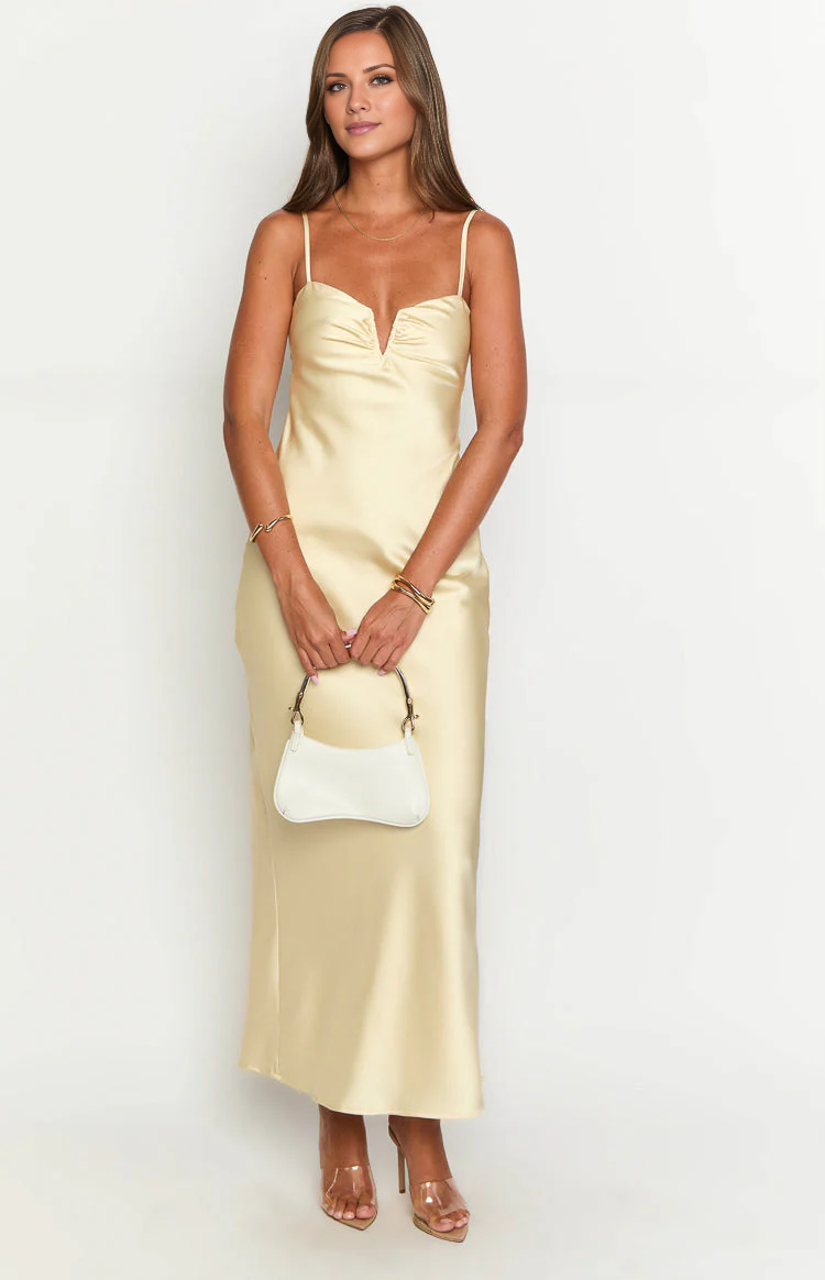 V-neck sleeveless thin shoulder strap backless and floor length Prom dress