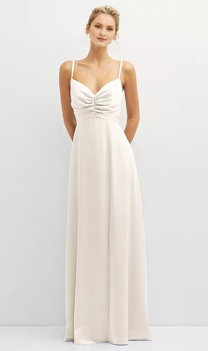 Vertical pleated tight corset satin and floor length Prom dress