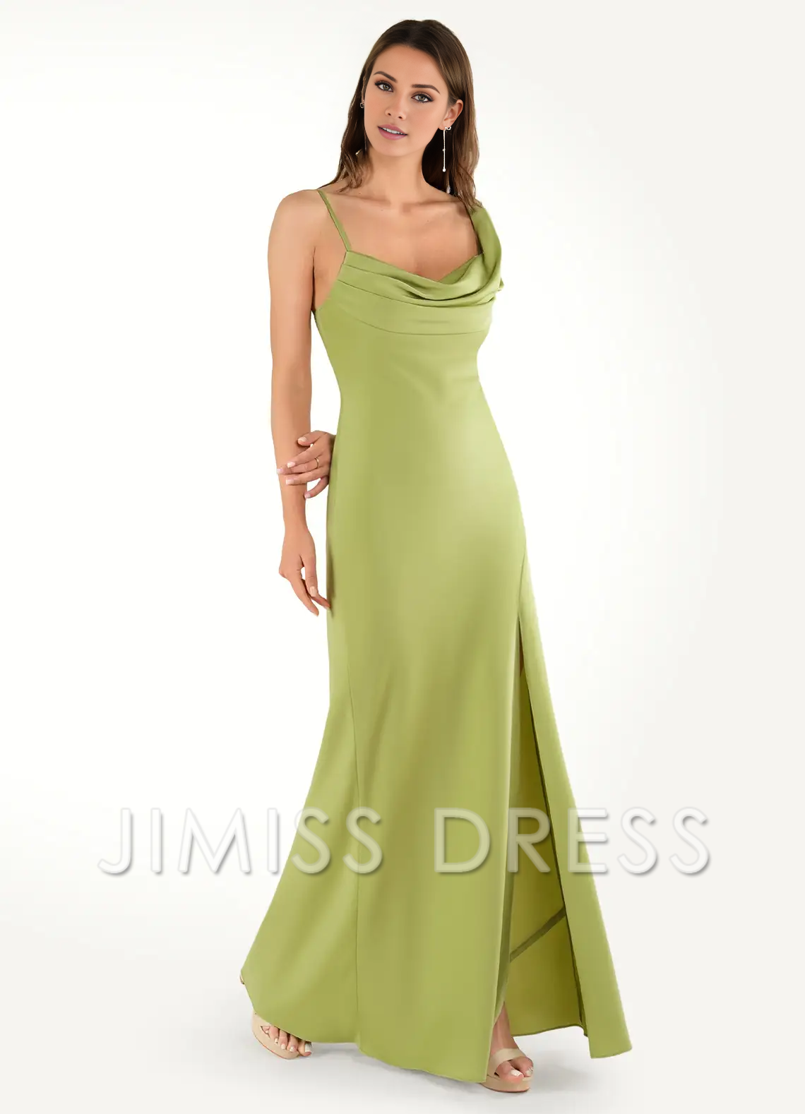 asymmetrical neckline backless side slit and floor length Prom dress