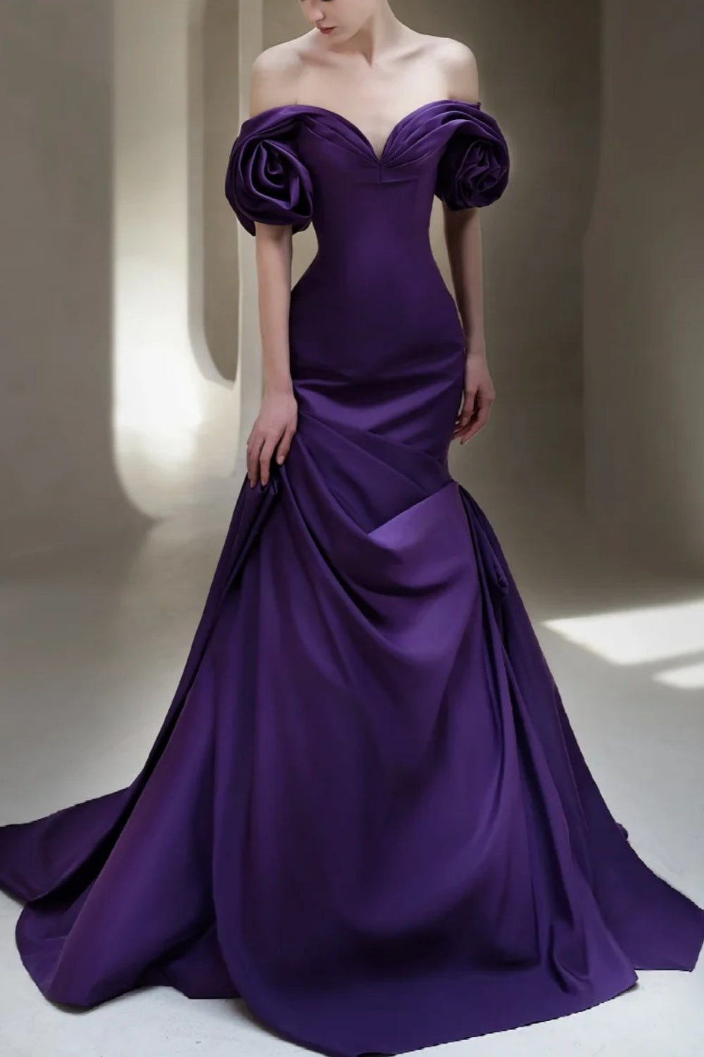 girlhomeshops-Purple Elegant Long Satin Train Prom Dress gh6236