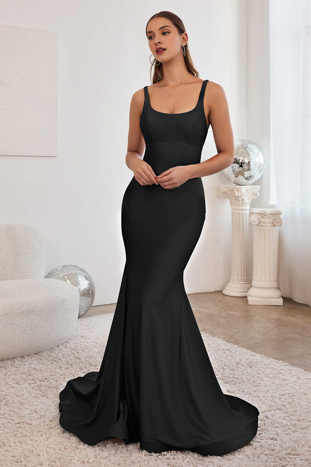 Long sleeveless shoulder strap dress