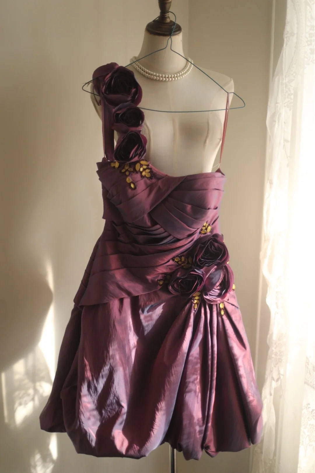 Symphony Purple Fashion Sexy Handmade Rose Flower Short Taffeta Satin Homecoming Dress Birthday Party Dress Cocktail Party Dress Evening Dress Retro Princess Dress Wedding Adult Ceremony Birthday Party gh3963