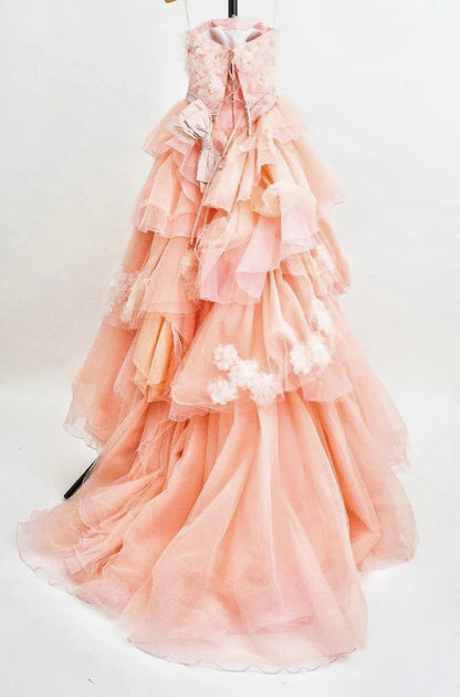 Girlhomeshops-Blue/Pink Floral Fashion Gorgeous Elegant Long Tiered Tulle Ball Gown gh5323