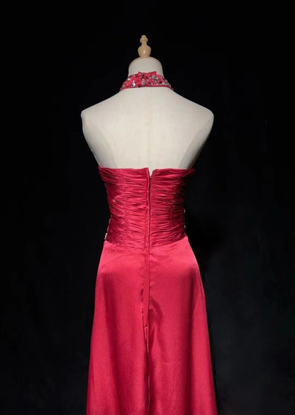 girlhomeshops-Pink Delicate Beaded Long Satin Prom Dress gh6241