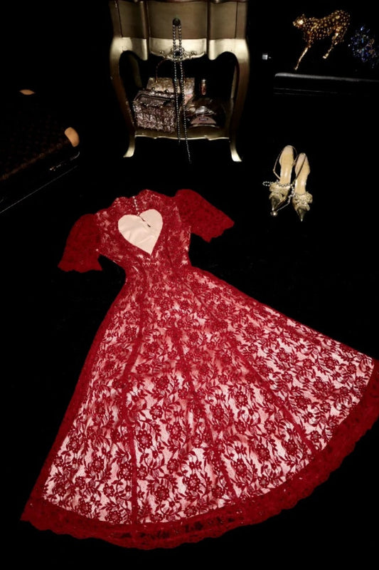 Exquisite Red Lace Short Birthday Dress Cocktail Dress gh6818